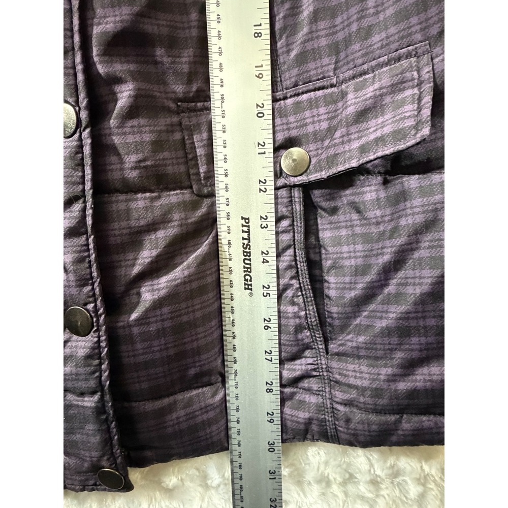 Avenue Womens Purple Plaid Puffer Vest Quilted Full Zip Snap Pocket Plus 18/20 - Picture 4 of 9